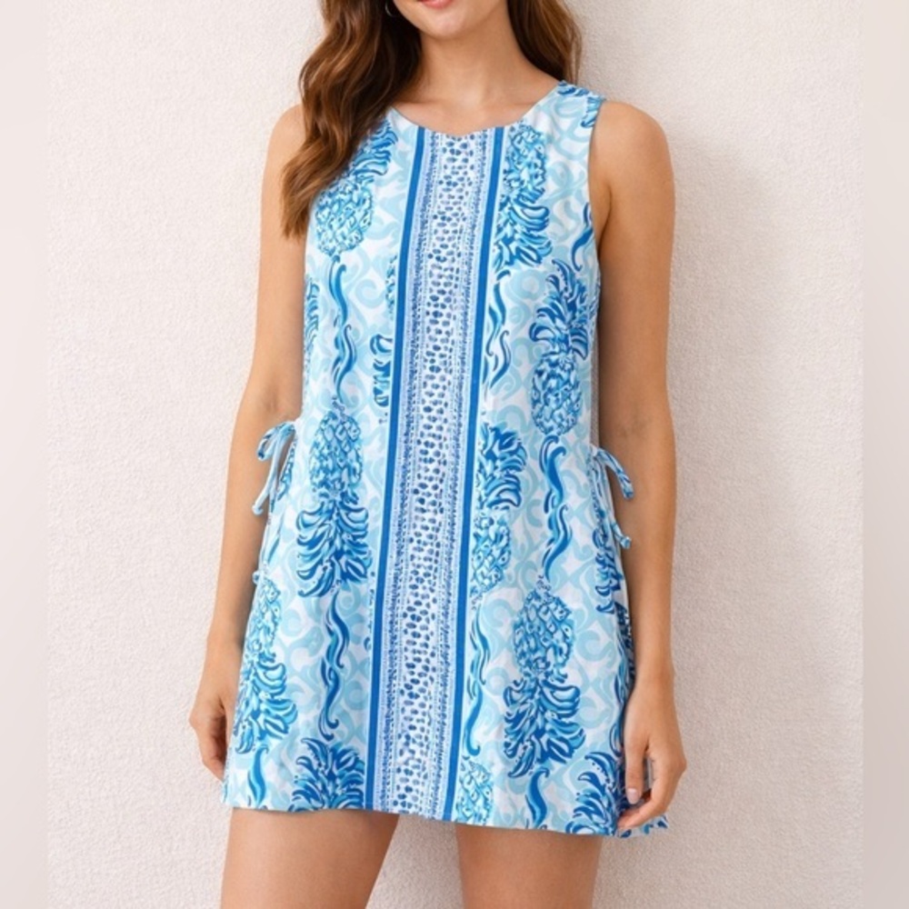 Lilly Pulitzer Donna Blue Pineapple Print Romper Vacation Tropical Resort Chic